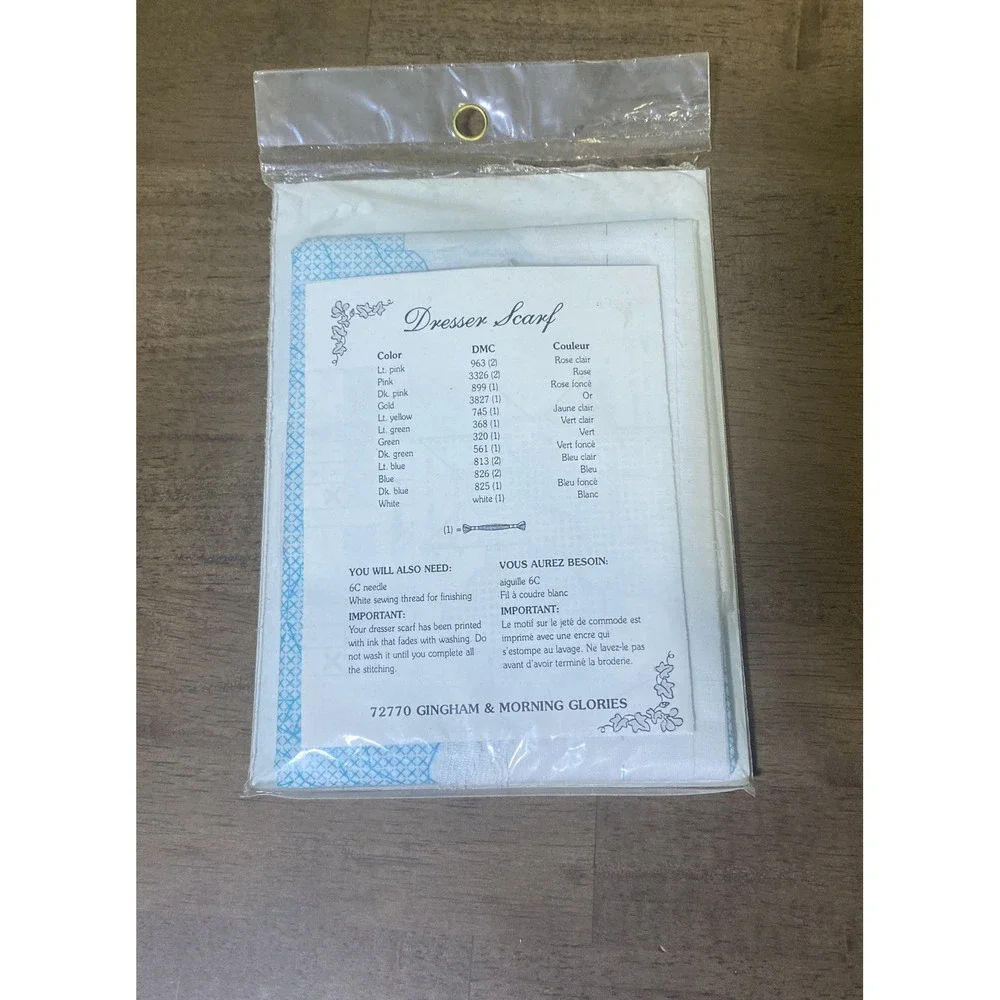 Dimensions Gingham & Morning Glories Dresser Scarf Stamped Cross Stitch 72770